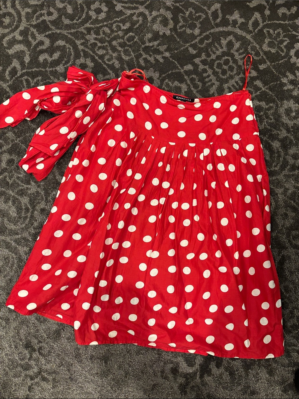 Red Polka Dot Midi Skirt with Tie Waist